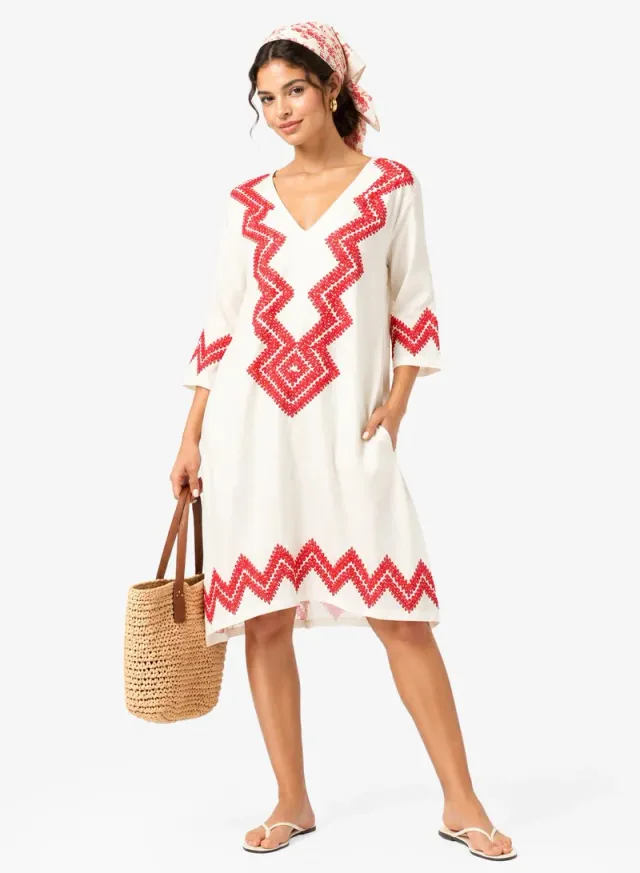 V Neck Chevron Kaftan Beach Dress