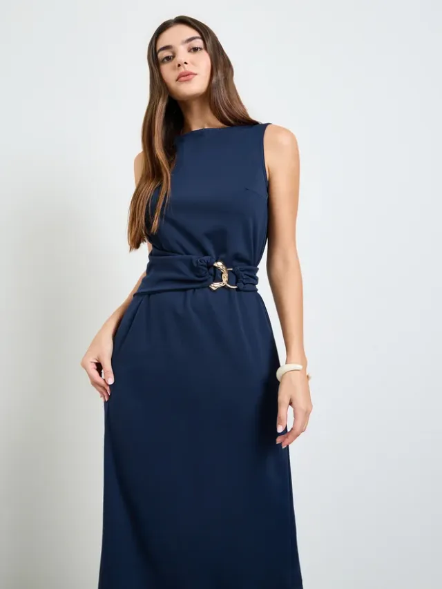 Styli Navy Blue Sleeveless Sheath Midi Dress – image 2