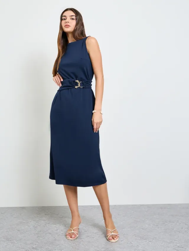 Styli Navy Blue Sleeveless Sheath Midi Dress – image 3