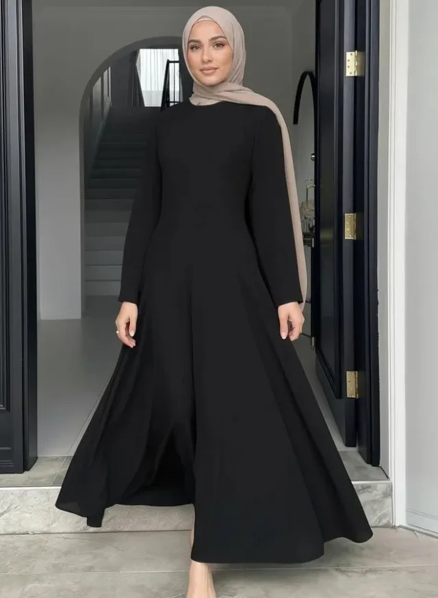 فستان ماكسي سادة بقصة A وأكمام طويلة – صورة 2