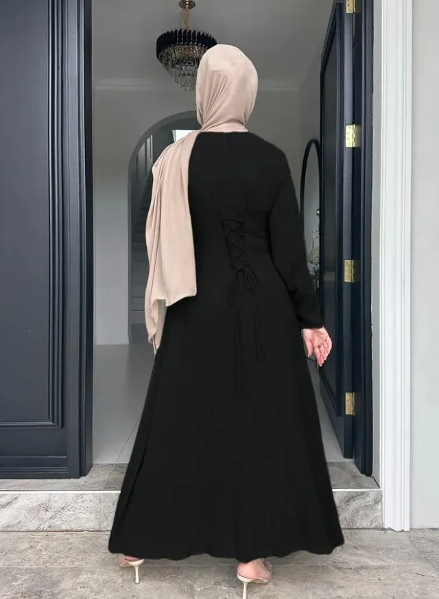 فستان ماكسي سادة بقصة A وأكمام طويلة – صورة 3