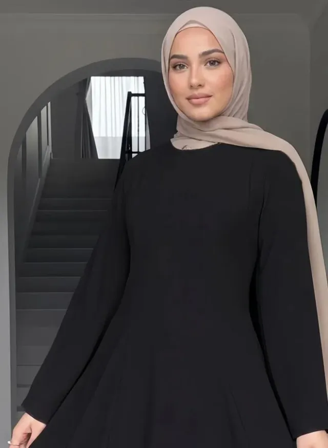 فستان ماكسي سادة بقصة A وأكمام طويلة – صورة 4
