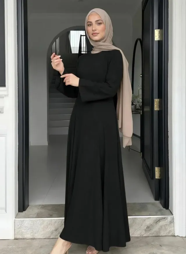 فستان ماكسي سادة بقصة A وأكمام طويلة – صورة 5