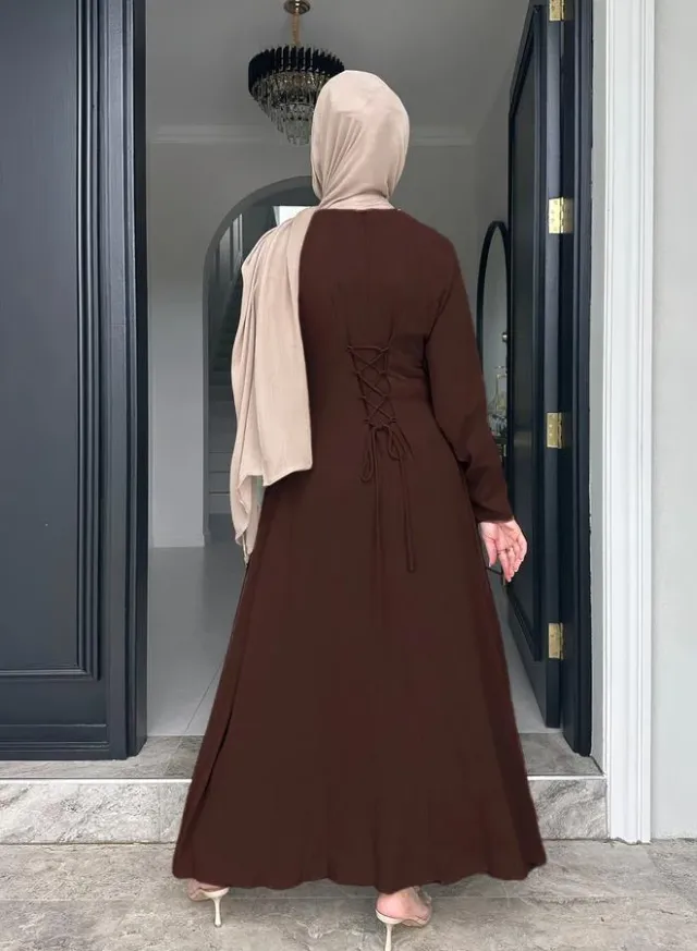 فستان ماكسي سادة بقصة A وأكمام طويلة – صورة 3