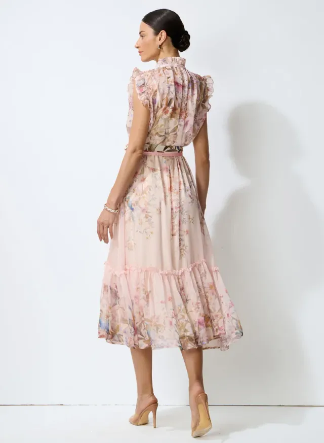 So Much Charm Pink Floral Print Ruffled Midi Dress – image 3