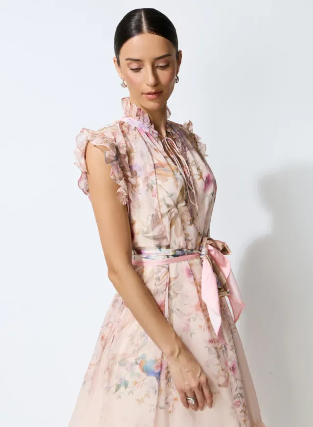 So Much Charm Pink Floral Print Ruffled Midi Dress – image 5