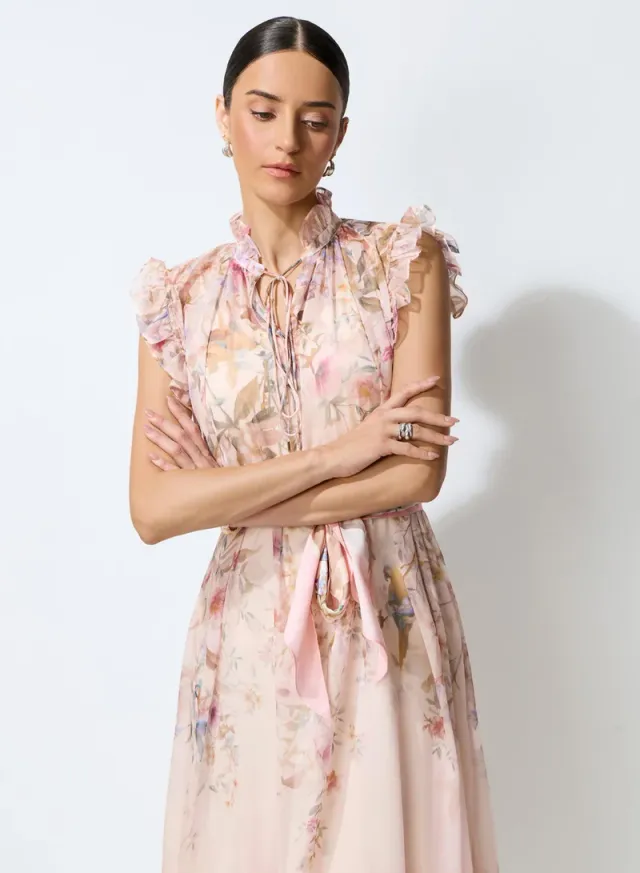 So Much Charm Pink Floral Print Ruffled Midi Dress – image 6