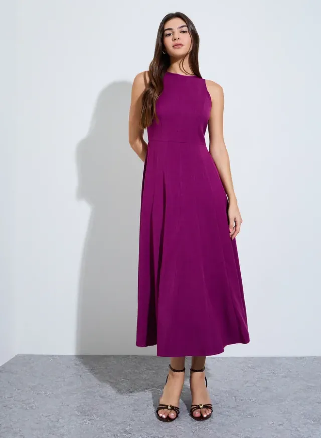 Magenta Sleeveless A-Line Midi Dress – image 2
