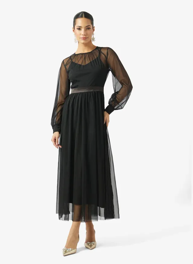 A-line Dress With Sheer Sleeves