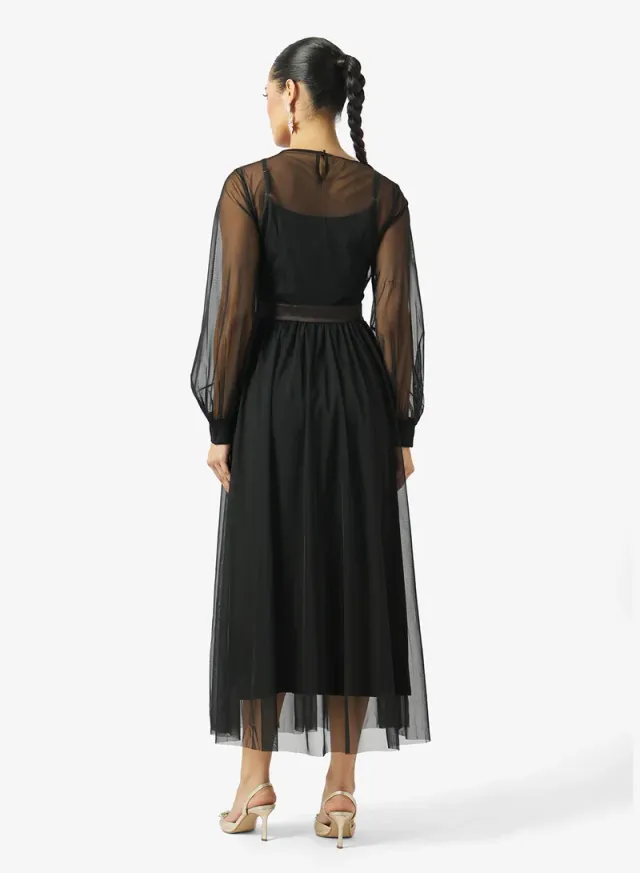 A-line Dress With Sheer Sleeves – image 2