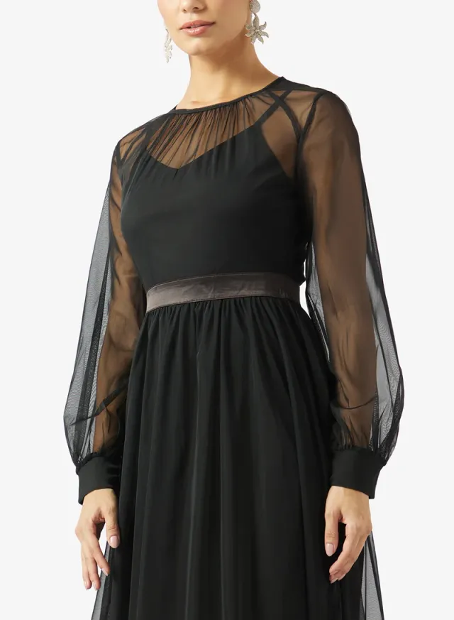 A-line Dress With Sheer Sleeves – image 3