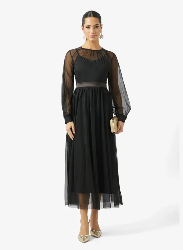 A-line Dress With Sheer Sleeves – image 4