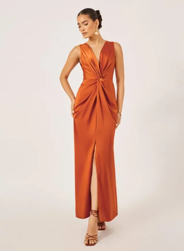 Satin Front Knot Sleeveless Sheath Maxi Dress – image 2