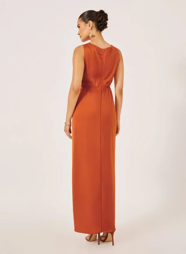 Satin Front Knot Sleeveless Sheath Maxi Dress – image 5