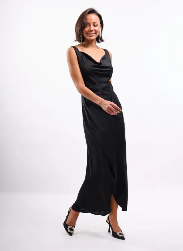 Cowl Wrap Satin Dress in Emerald – image 6