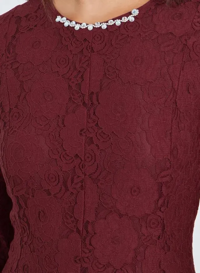 Red Floral Lace A-Line Maxi Dress – image 4