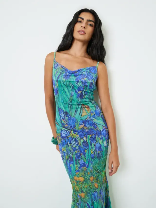 Styli Green Floral Mesh Overlay Maxi Dress – image 2