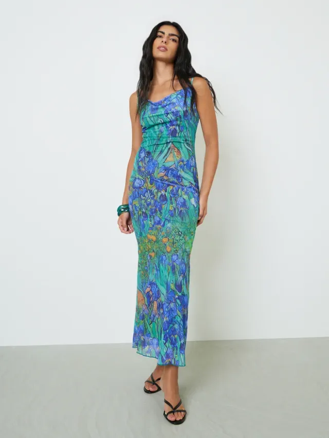 Styli Green Floral Mesh Overlay Maxi Dress – image 3