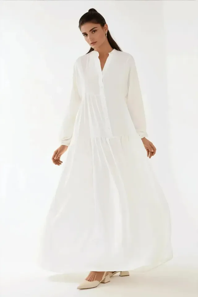 Textured V-Neck Maxi Dress with Button Detail – image 2