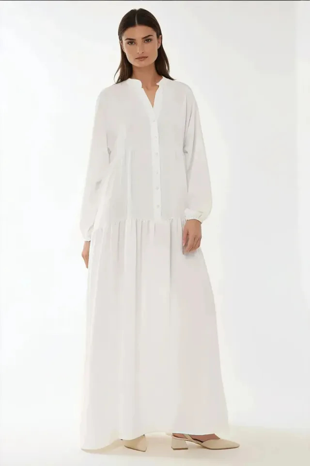 Textured V-Neck Maxi Dress with Button Detail – image 4