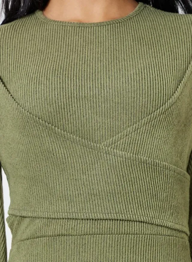 Green Textured Long Sleeves A-Line Maxi Dress – image 4