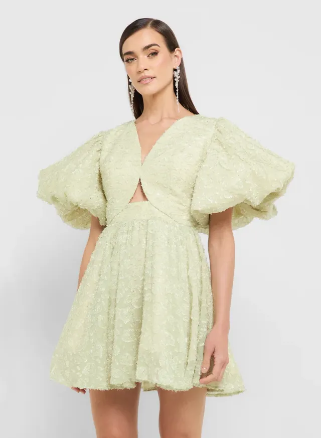 eclat luxe puff sleeves baby ruffle skater dress