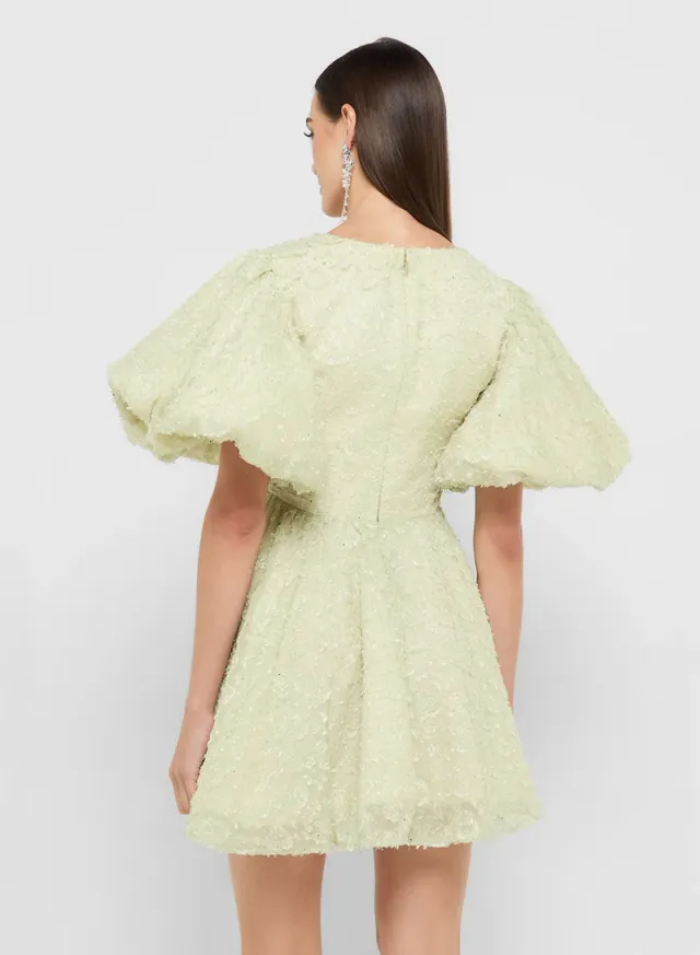 eclat luxe puff sleeves baby ruffle skater dress – image 2