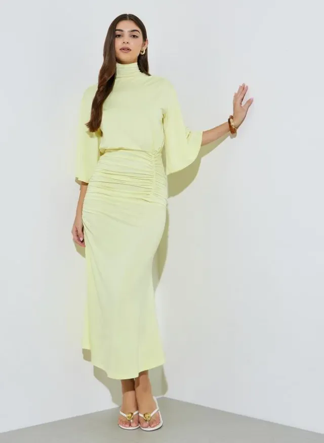 Yellow Ruched Sheath Maxi Dress