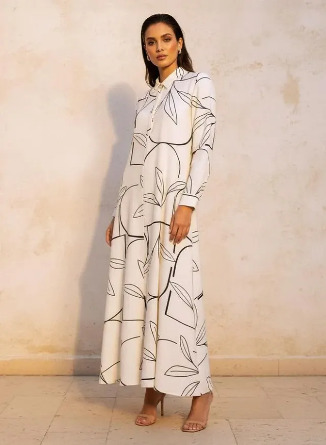 Iconic Printed A line Women Dress with Concealed Placket