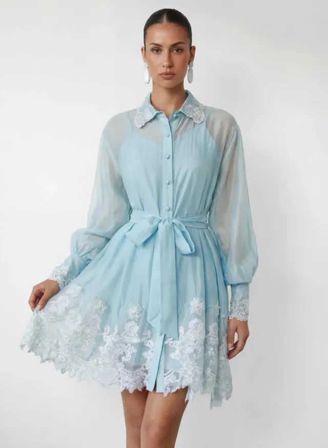 Blooming Love Blue Puff Sleeve Lace Trim Mini Dress – image 6