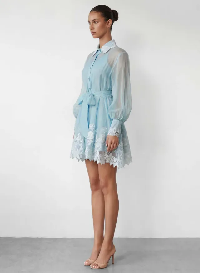 Blooming Love Blue Puff Sleeve Lace Trim Mini Dress – image 2