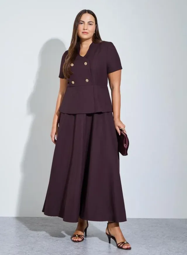 Plus Size Purple Double Breasted Detail A-Line Maxi Dress