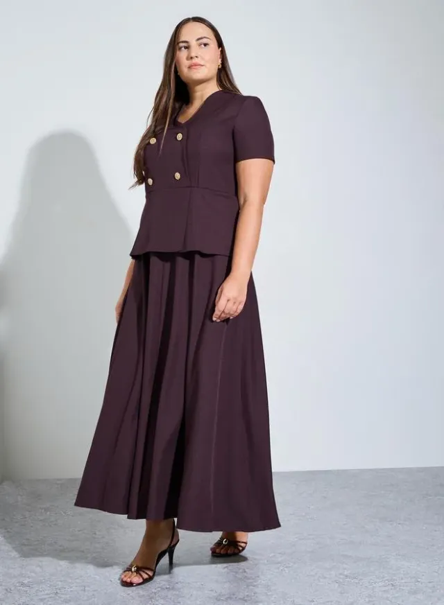 Plus Size Purple Double Breasted Detail A-Line Maxi Dress – image 3