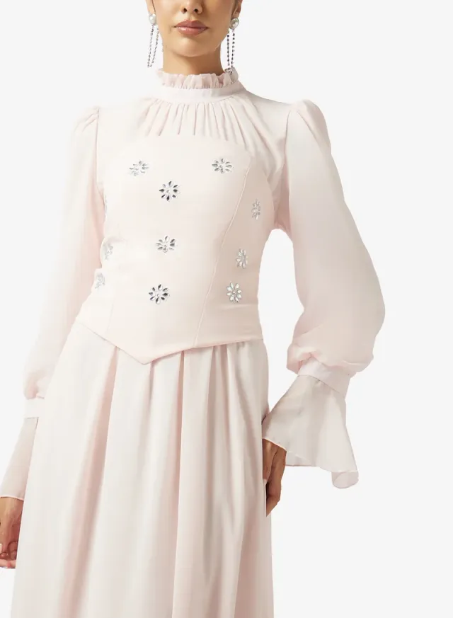 Puff Sleeve Dress With Embellished Corset – image 3
