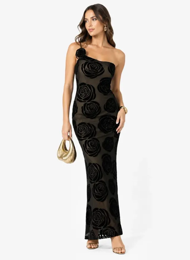 One Shoulder Floral Buronout Dress