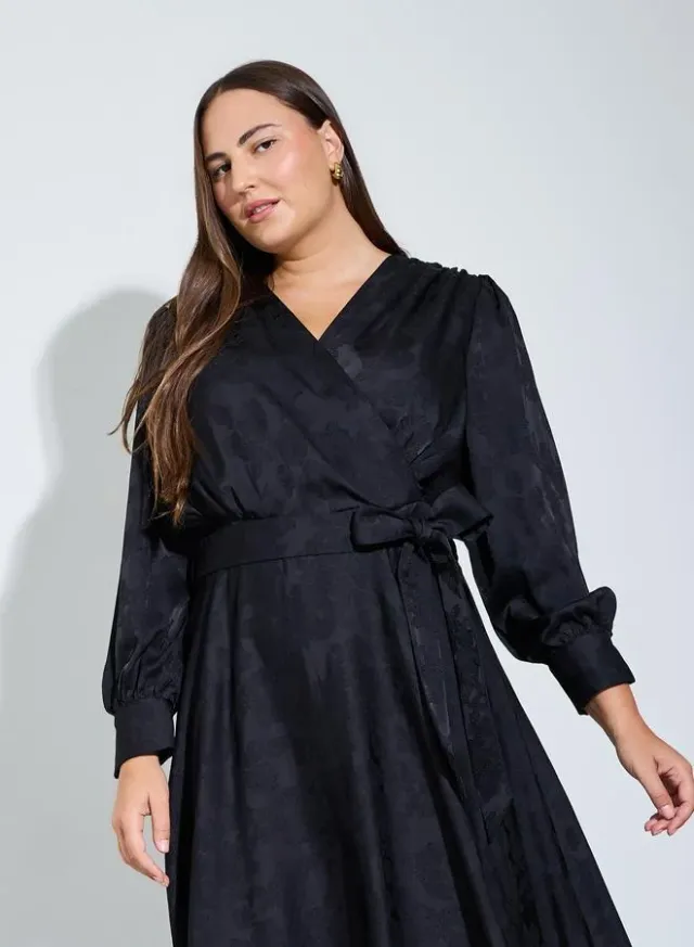 Plus Size Black Long Sleeves Wrap Maxi Dress – image 2