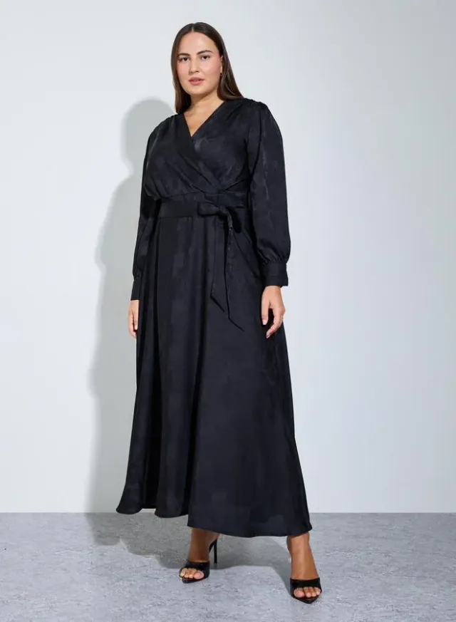 Plus Size Black Long Sleeves Wrap Maxi Dress – image 3
