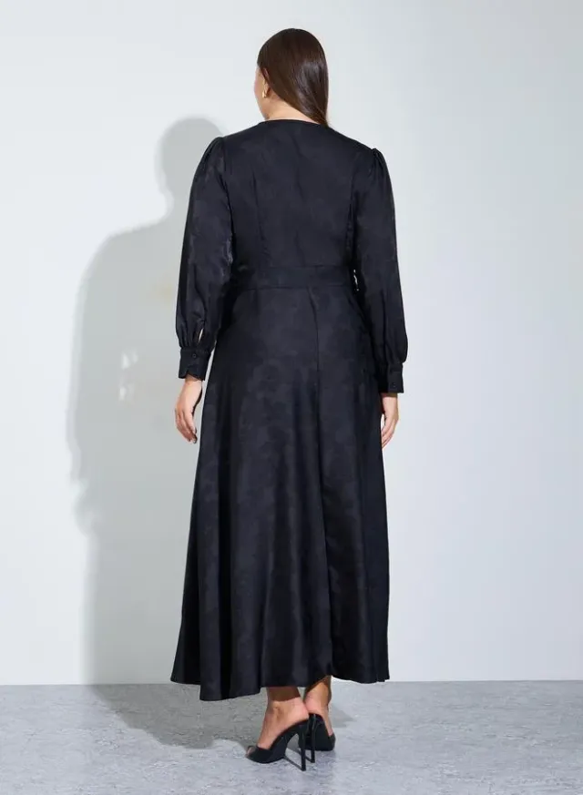 Plus Size Black Long Sleeves Wrap Maxi Dress – image 5