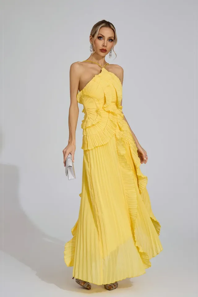 Moses Asymmetric Pleated Halter Dress – image 2