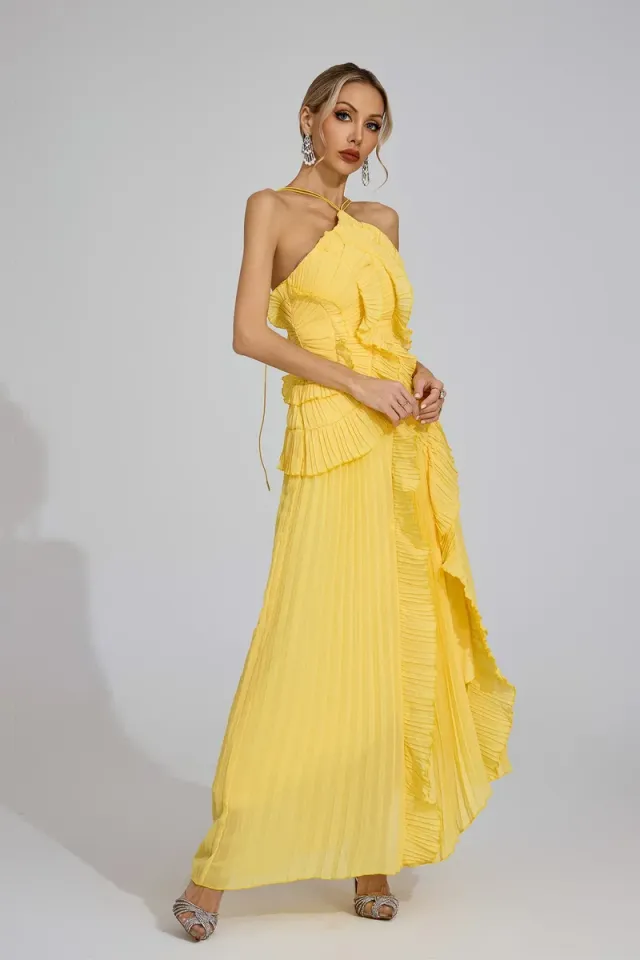 Moses Asymmetric Pleated Halter Dress – image 3
