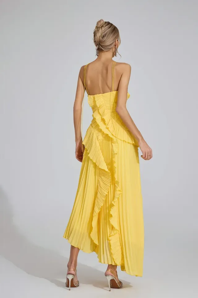Moses Asymmetric Pleated Halter Dress – image 4