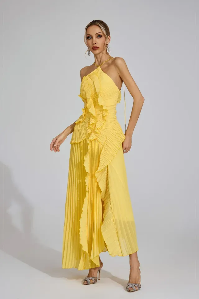 Moses Asymmetric Pleated Halter Dress – image 5