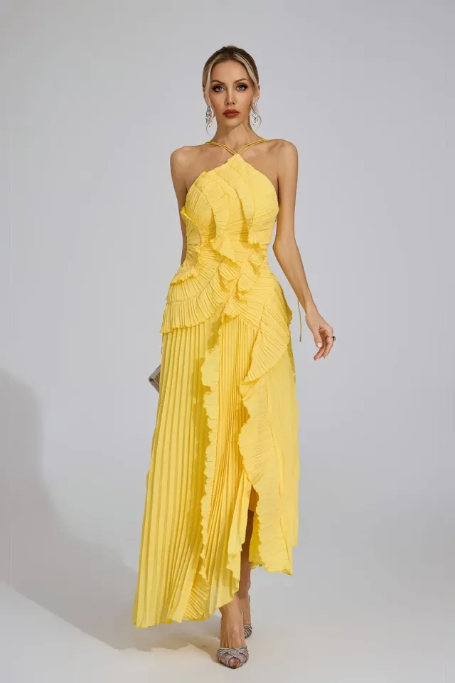 Moses Asymmetric Pleated Halter Dress – image 6