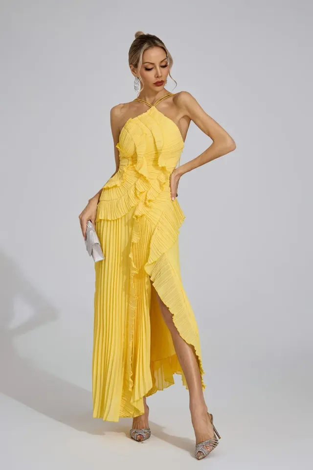 Moses Asymmetric Pleated Halter Dress – image 7