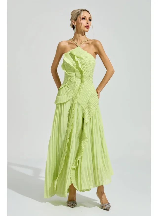 Moses Asymmetric Pleated Halter Dress – image 2