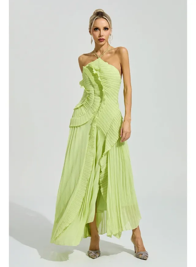 Moses Asymmetric Pleated Halter Dress – image 3