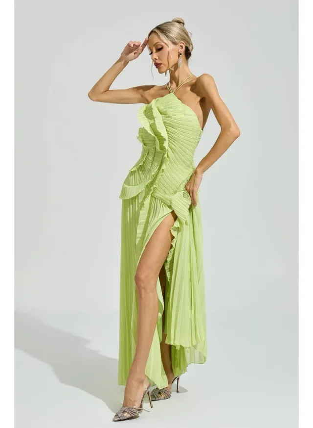 Moses Asymmetric Pleated Halter Dress – image 4