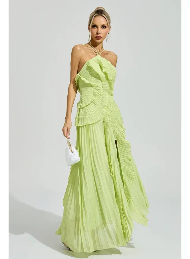 Moses Asymmetric Pleated Halter Dress – image 5
