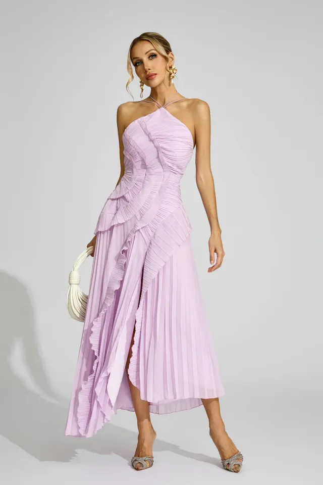 Moses Asymmetric Pleated Halter Dress – image 3
