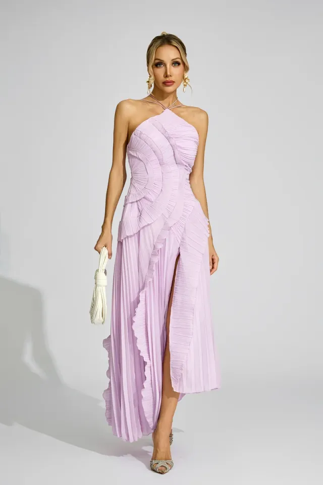 Moses Asymmetric Pleated Halter Dress – image 5